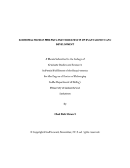 Ribosomal Protein Mutants and Their Effects on Plant Growth and Development
