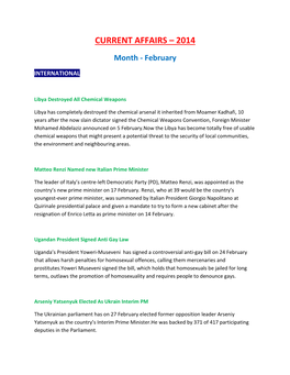 CURRENT AFFAIRS – 2014 Month - February