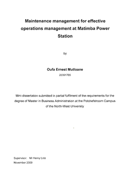 Maintenance Management for Effective Operations Management at Matimba Power Station