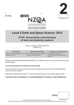 Level 2 Earth and Space Science (91192) 2015