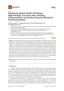 Hardfacing Welded ASTM A572-Based, High-Strength, Low-Alloy Steel: Welding, Characterization, and Surface Properties Related to the Wear Resistance
