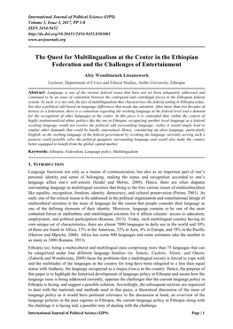 The Quest for Multilingualism at the Center in the Ethiopian Federation and the Challenges of Entertainment