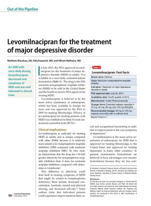 Levomilnacipran for the Treatment of Major Depressive Disorder