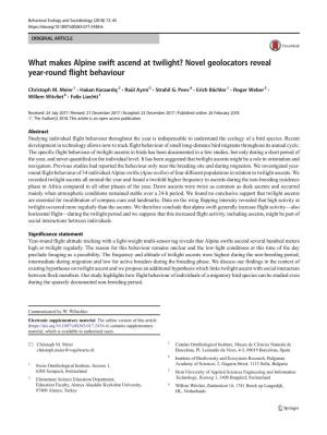 What Makes Alpine Swift Ascend at Twilight? Novel Geolocators Reveal Year-Round Flight Behaviour