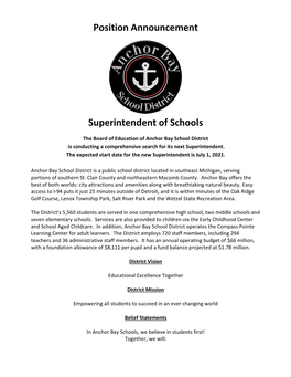 Position Announcement Superintendent of Schools