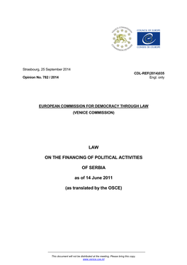Law on the Financing of Political Activities of Serbia