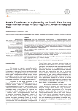 Nurse's Experiences in Implementing an Islamic Care Nursing Practice In