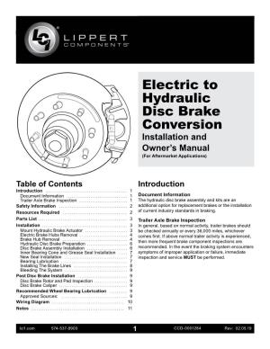 Electric to Hydraulic Disc Brake Conversion Installation and Owner’S Manual (For Aftermarket Application)