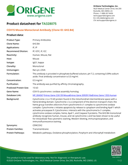 COX15 Mouse Monoclonal Antibody [Clone ID: 6H2.B4] Product Data