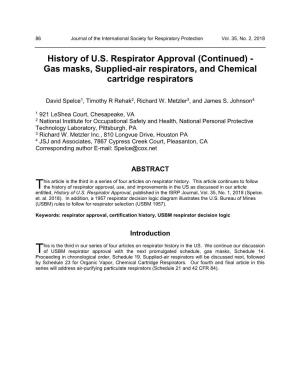 History of US Respirator Approval (Continued)