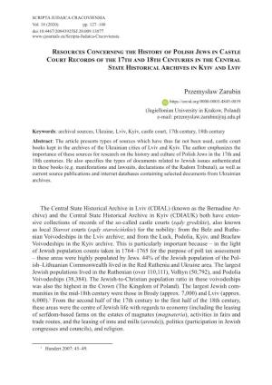 Resources Concerning the History of Polish Jews in Castle Court Records of the 17Th and 18Th Centuries in the Central State Historical Archives in Kyiv and Lviv
