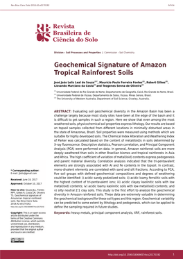 Geochemical Signature of Amazon Tropical Rainforest Soils