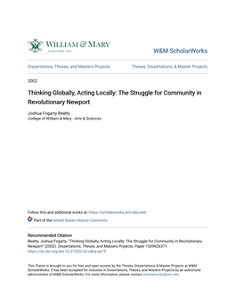 Thinking Globally, Acting Locally: the Struggle for Community in Revolutionary Newport