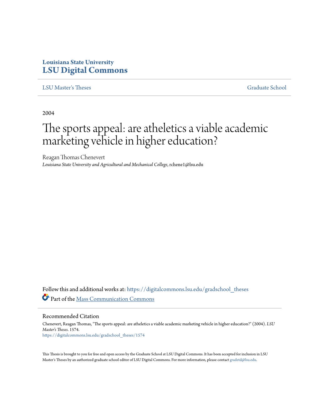 Are Atheletics a Viable Academic Marketing Vehicle in Higher