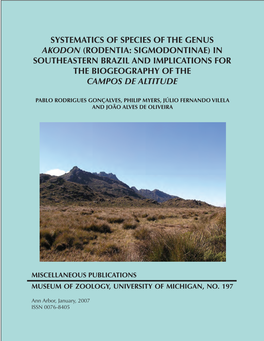Systematics of Species of the Genus Akodon (Rodentia: Sigmodontinae) in Southeastern Brazil and Implications for the Biogeography of the Campos De Altitude