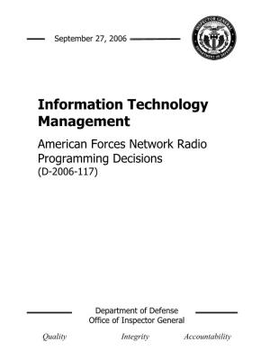 American Forces Network Radio Programming Decisions (D-2006-117)