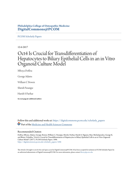 Oct4 Is Crucial for Transdifferentiation of Hepatocytes to Biliary Epithelial Cells in an in Vitro Organoid Culture Model Mboya Doffou