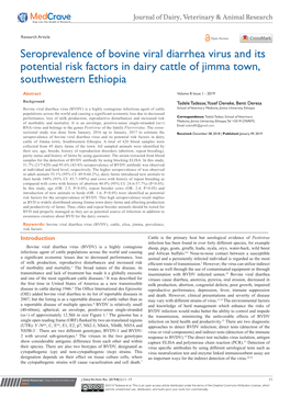 Seroprevalence of Bovine Viral Diarrhea Virus and Its Potential Risk Factors in Dairy Cattle of Jimma Town, Southwestern Ethiopia