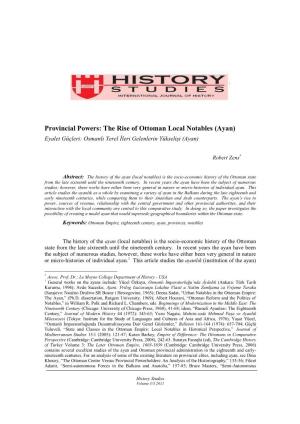 The Rise of Ottoman Local Notables (Ayan) Eyalet Güçleri: Osmanlı Yerel İleri Gelenlerin Yükselişi (Ayan)