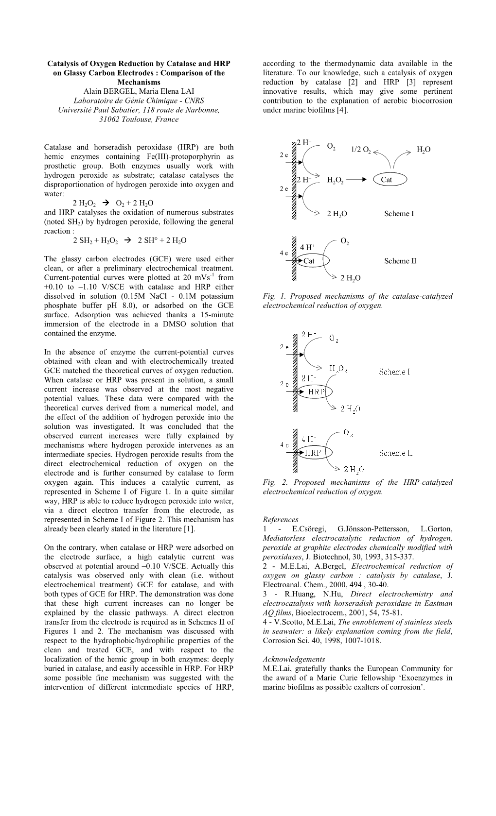 Catalysis of Oxygen Reduction by Catalase and HRP on Glassy