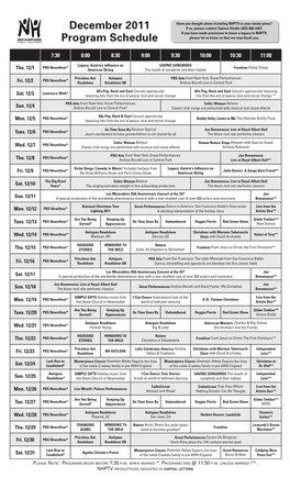 December 2011 Program Schedule