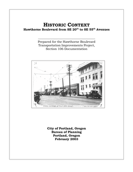 HISTORIC CONTEXT: Hawthorne Boulevard from SE 20Th to SE 55Th