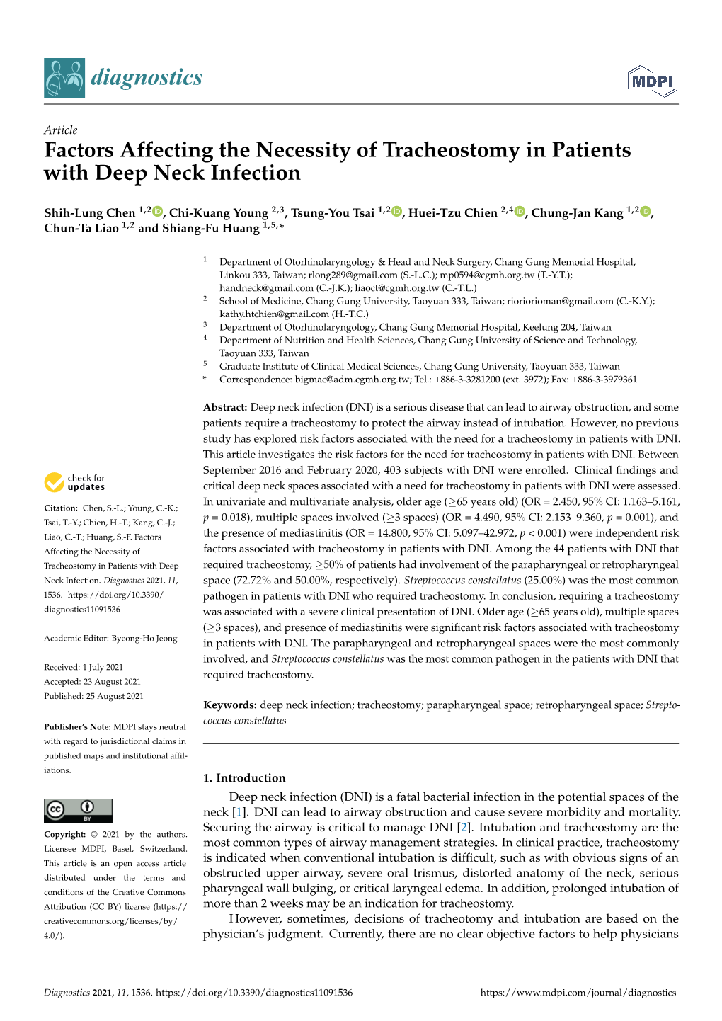 Factors Affecting the Necessity of Tracheostomy in Patients with Deep Neck Infection