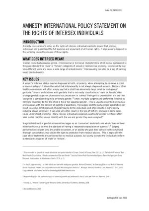 Amnesty International's Policy Statement on the Rights of Intersex