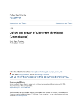 Culture and Growth of Closterium Ehrenbergii (Desmidiaceae)