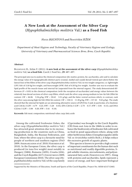 A New Look at the Assessment of the Silver Carp (Hypophthalmichthys Molitrix Val.) As a Food Fish