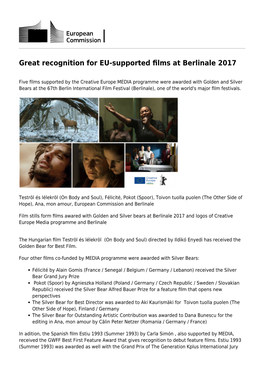 Great Recognition for EU-Supported Films at Berlinale 2017