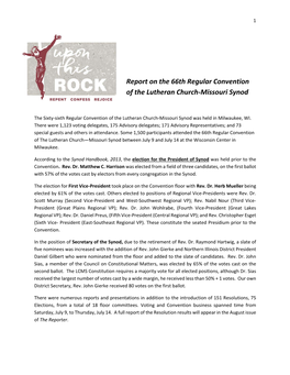 Report on the 66Th Regular Convention of the Lutheran Church‐Missouri Synod