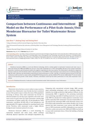 Comparison Between Continuous and Intermittent Model on the Performance of a Pilot-Scale Anoxic/Oxic Membrane Bioreactor for Toilet Wastewater Reuse System