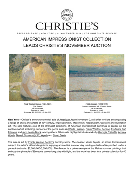 American Impressionist Collection Leads Christie's November Auction