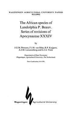 The African Species of Landolphia P. Beauv. Series of Revisions Of