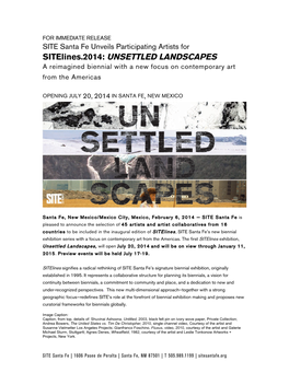 Sitelines.2014: UNSETTLED LANDSCAPES a Reimagined Biennial with a New Focus on Contemporary Art from the Americas