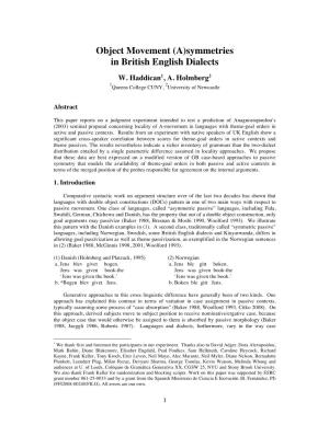 Object Movement (A)Symmetries in British English Dialects