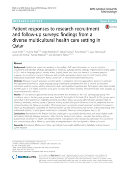 Patient Responses to Research Recruitment and Follow-Up Surveys