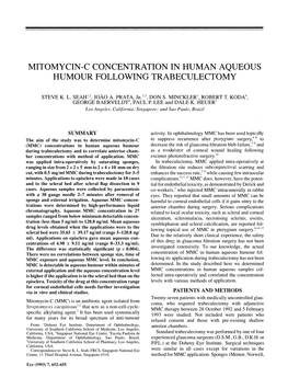 Mitomycin-C Concentration in Human Aqueous Humour Following Trabeculectomy