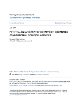 Potential Enhancement of Dietary Isothiocyanates Combination on Biological Activities