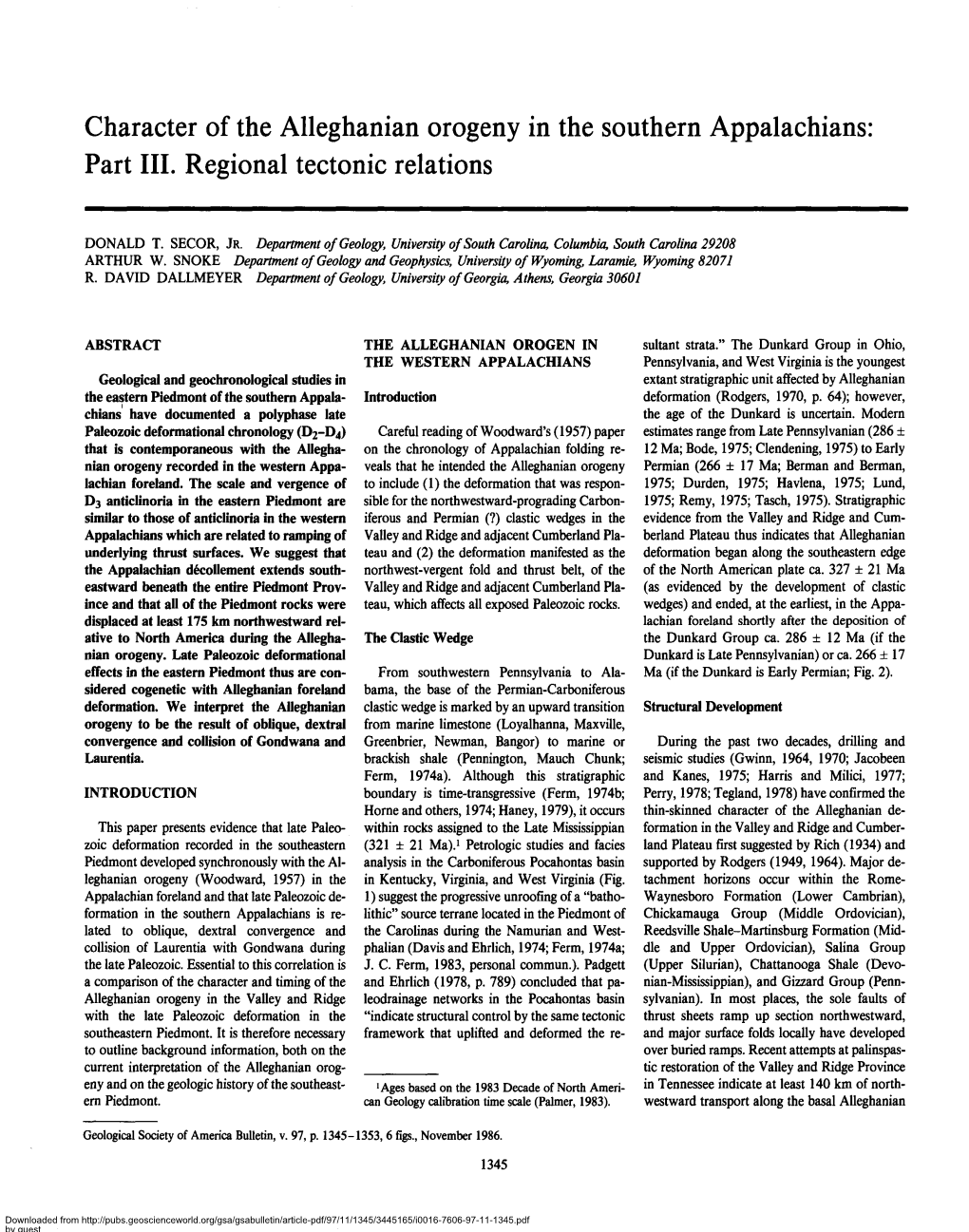 Character of the Alleghanian Orogeny in the Southern Appalachians: Part III