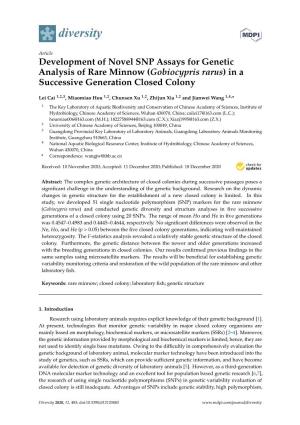 Development of Novel SNP Assays for Genetic Analysis of Rare Minnow (Gobiocypris Rarus) in a Successive Generation Closed Colony