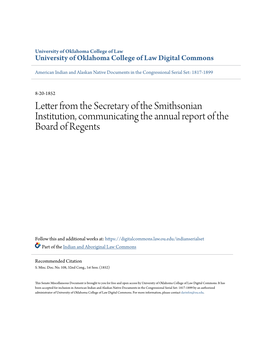 Letter from the Secretary of the Smithsonian Institution, Communicating the Annual Report of the Board of Regents