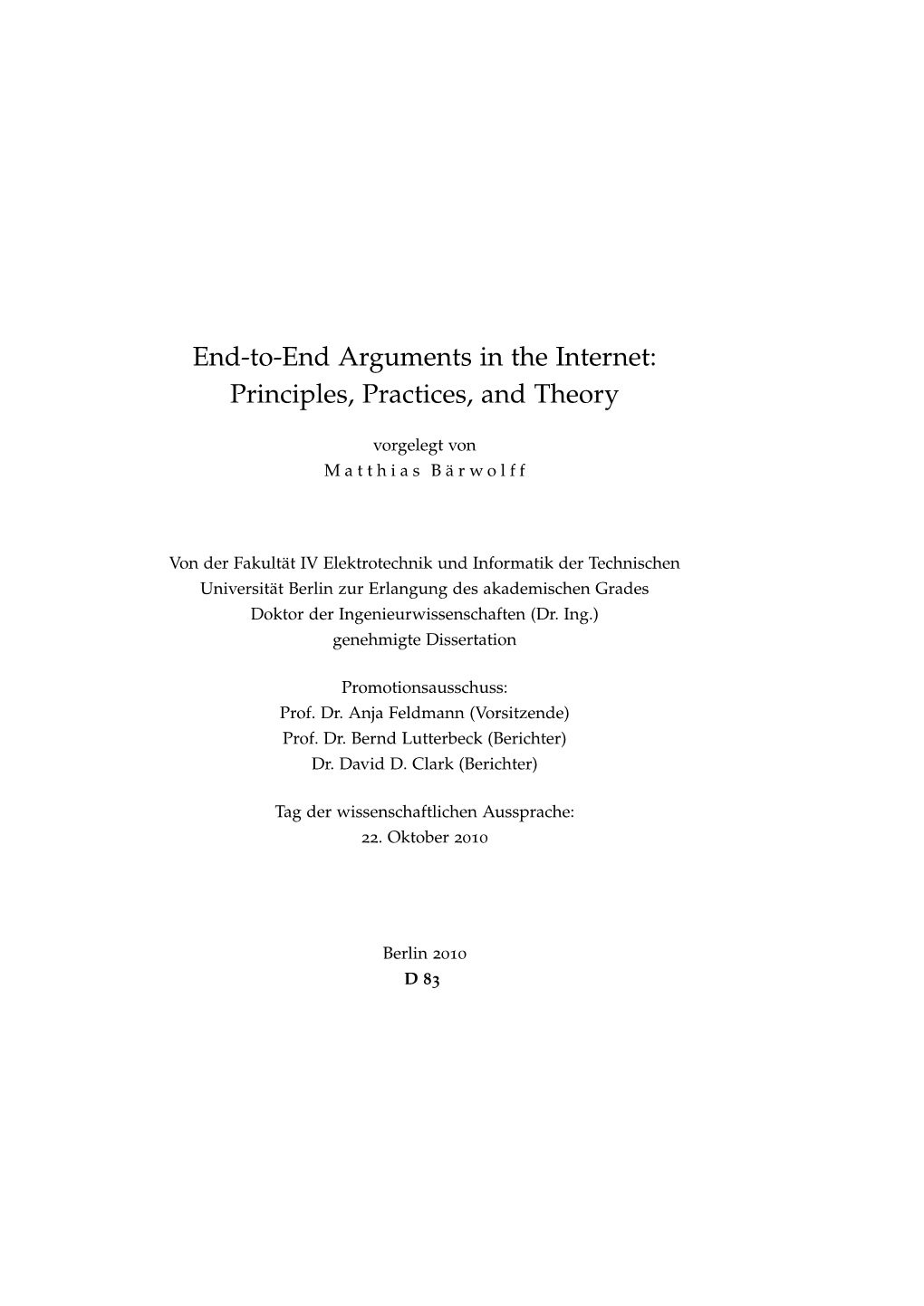 End-To-End Arguments in the Internet: Principles, Practices, and Theory