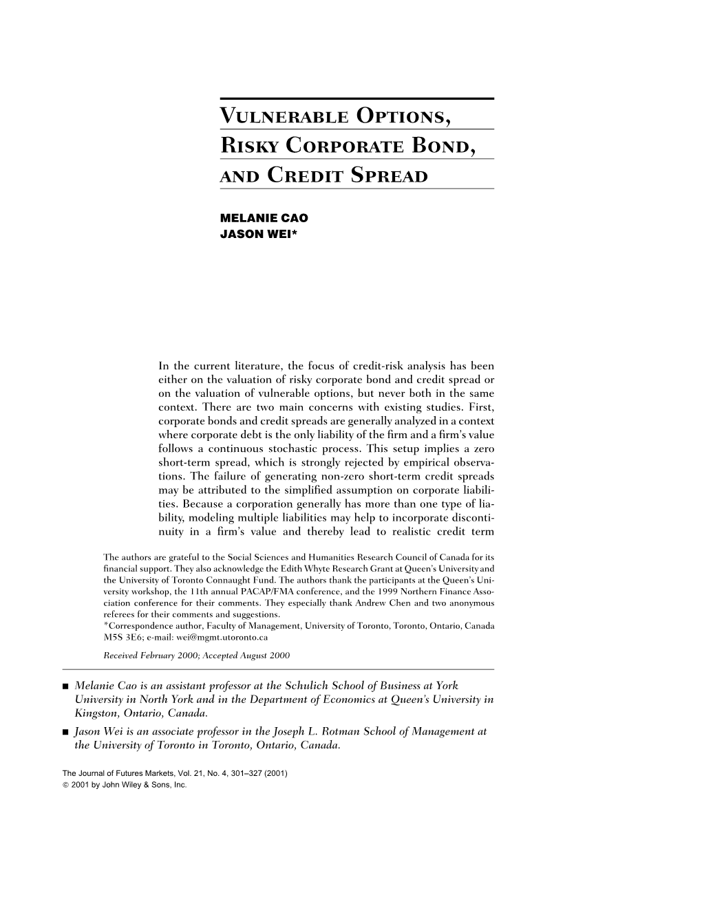 Vulnerable Options, Risky Corporate Bond, and Credit Spread