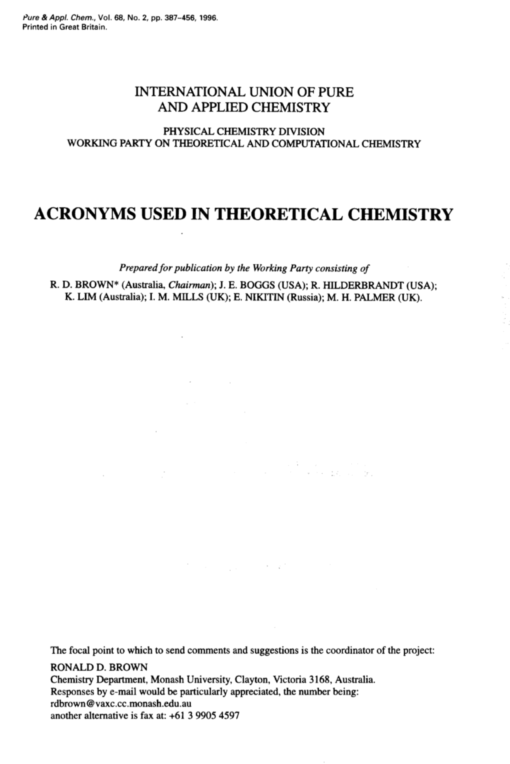 Acronyms Used in Theoretical Chemistry