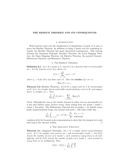 THE RESIDUE THEOREM and ITS CONSEQUENCES 1. Introduction