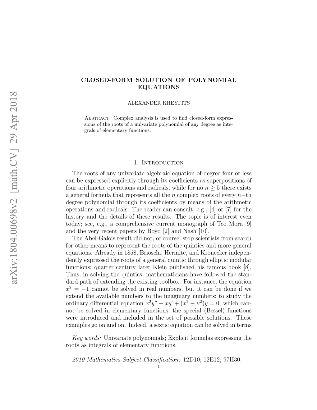 Closed-Form Solution of Polynomial Equations