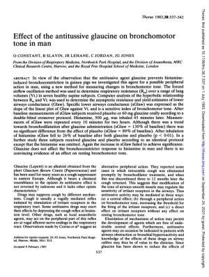 Effect of the Antitussive Glaucine on Bronchomotor Tone in Man