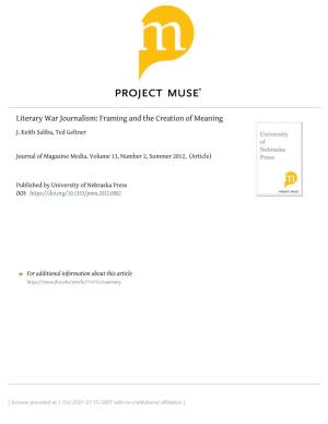 Literary War Journalism: Framing and the Creation of Meaning J